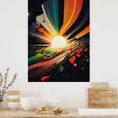 Futuristische kunst van de Aarde en de Zon Lijn Re Poster (Keuken)