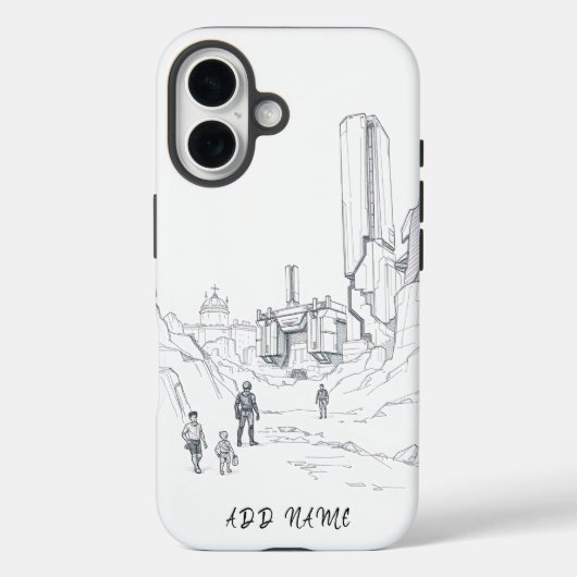Futuristische landschapsschets met figuren Case-Mate iPhone case (Achterkant)
