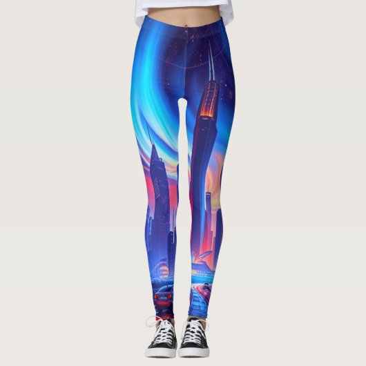 Futuristische Leggings | Neon Skyline Vibes (Voorkant)