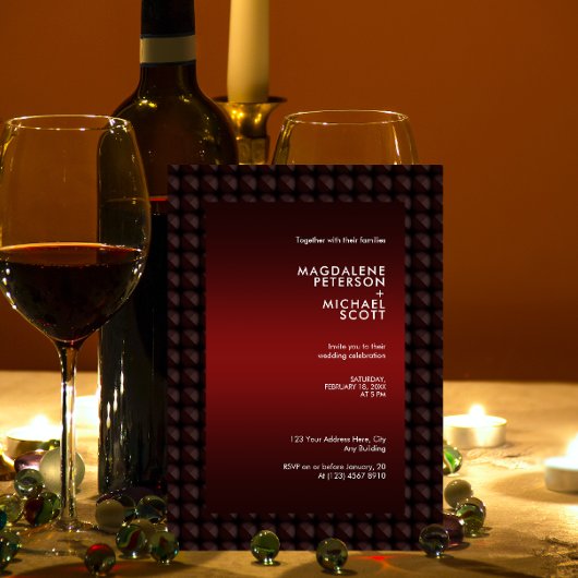 Futuristische Maroon Polygon Shape Patroon Bruilof Kaart