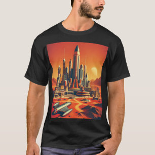 Futuristische Marsstad in warm rood en koel blauw T-shirt