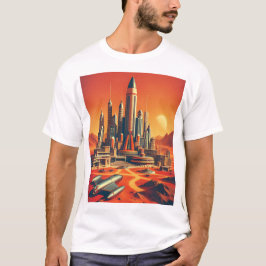 Futuristische Marsstad in warm rood en koel blauw T-shirt
