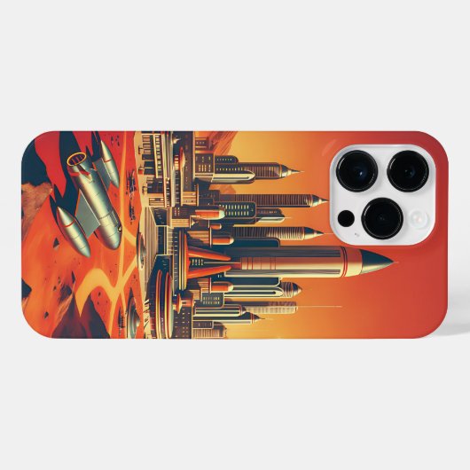 Futuristische Marsstad Mid-Century Modern Design iPhone Hoesje (Achterkant horizontaal)