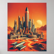 Futuristische Martian City Poster Mid-Century Styl