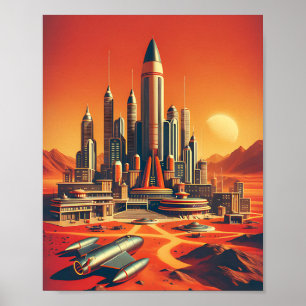 Futuristische Martian City Poster Mid-Century Styl