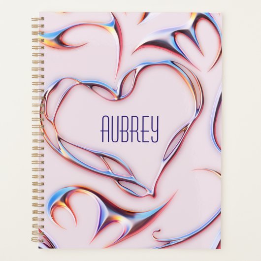 Futuristische Metallic Voeg naam toe Cyberpunk Roz Planner (Voorkant)