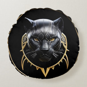 Futuristische Metallieke Panter met Gouden Accente Rond Kussen