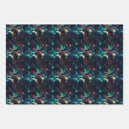 Futuristische Metropolis Aurora: 3D City Design Inpakpapier Vel (Voorkant)