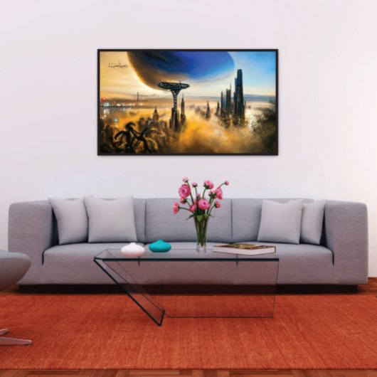 Futuristische metropolis op afstand poster