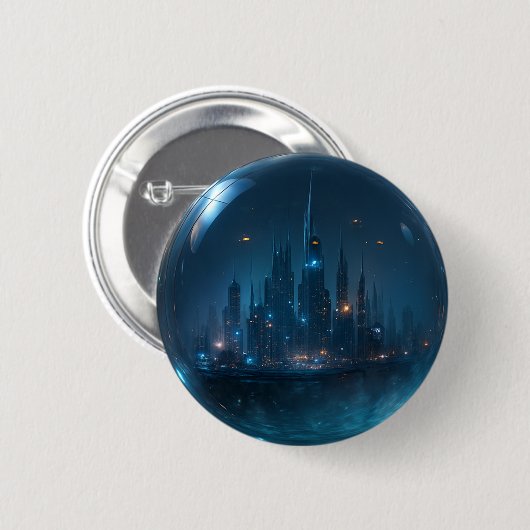 Futuristische Mini City in Glass Sphere Button (Voorkant /achterkant)