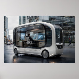 Futuristische mobiele kantoorpod in stedelijke nat poster