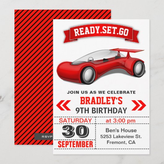 Futuristische moderne rode sportwagen verjaardagsf kaart (Voorkant / Achterkant)