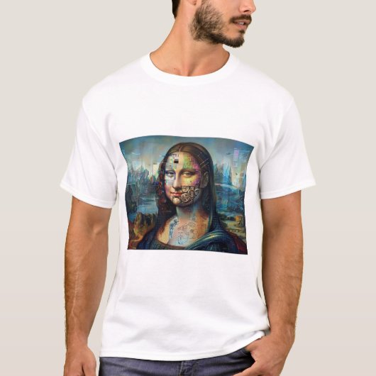 Futuristische Mona Lisa Heren T-shirt (Voorkant)