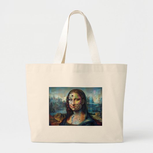 Futuristische Mona Lisa Jumbo Tote Tas (Voorkant)