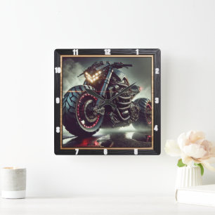 Futuristische motorfiets met LED-verlichting Vierkante Klok