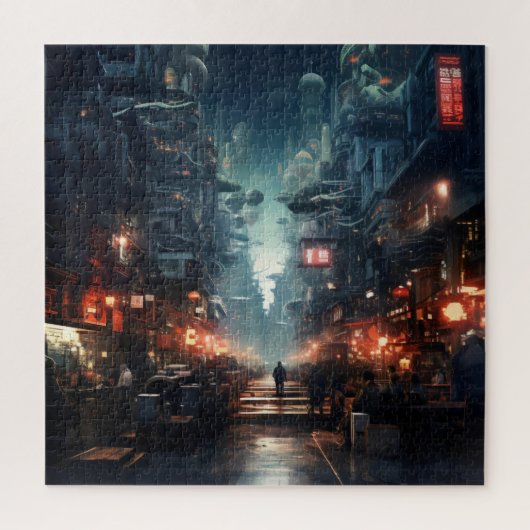 Futuristische nachtstad Cyberpunk Legpuzzel (Verticaal)