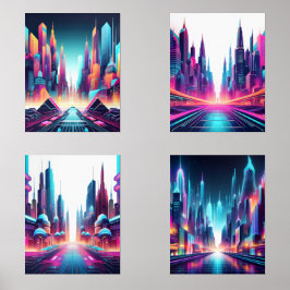 Futuristische Neon Cityscape Art Prints