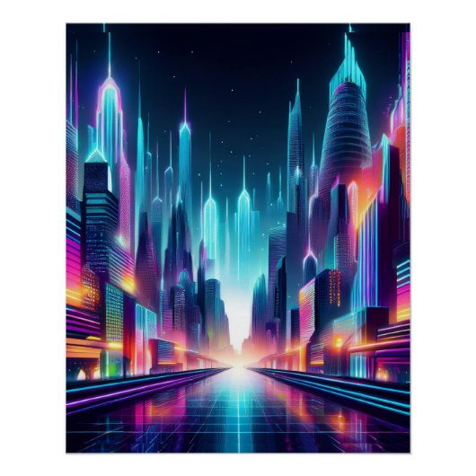 Futuristische Neon Cityscape – Bold Cyberpunk Desi Perfect Poster (Voorkant)