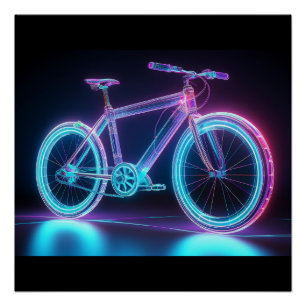 Futuristische Neon Fiets – High-Tech Wireframe Art Perfect Poster