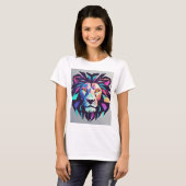 Futuristische Neon Geometrische Leeuw T-Shirt Desi (Voorkant volledig)