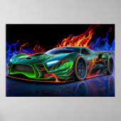 Futuristische neon groene supercar vuur poster (Voorkant)
