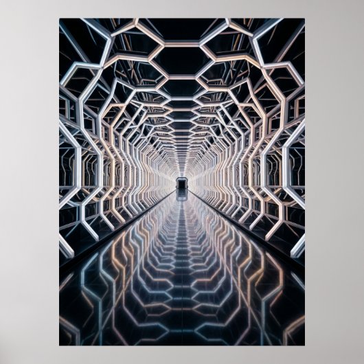 Futuristische Neon Hex Tunnels Poster (Voorkant)