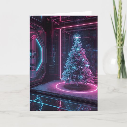Futuristische Neon Kerstmis Kaart (Voorkant)