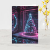 Futuristische Neon Kerstmis Kaart (Gele Bloem)