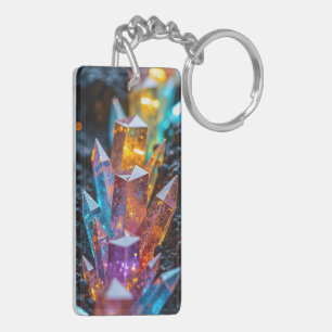 Futuristische Neon Kristal & Goud Kintsugi Dubbelz Sleutelhanger