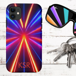 Futuristische neon laser lichtbundels monogram Case-Mate iPhone case