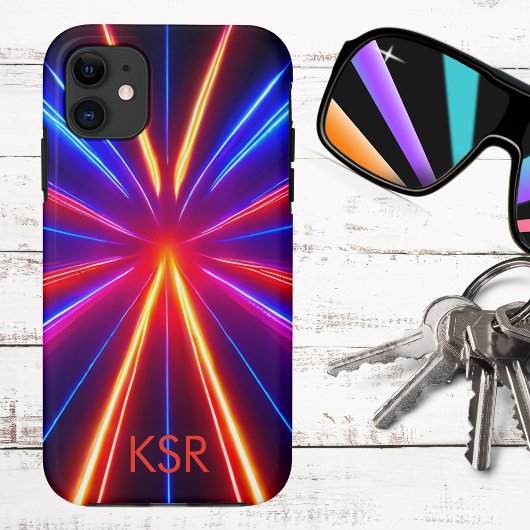 Futuristische neon laser lichtbundels monogram Case-Mate iPhone case