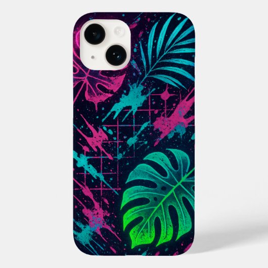 Futuristische Neon Leaves & Street Art iPhone Case (Achterkant)