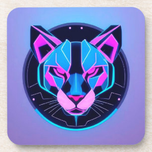 Futuristische neon panter Gezicht in geometrische Bier Onderzetter