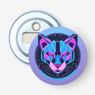 Futuristische neon panter Gezicht in geometrische Button Flesopener