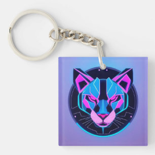Futuristische neon panter Gezicht in geometrische Sleutelhanger