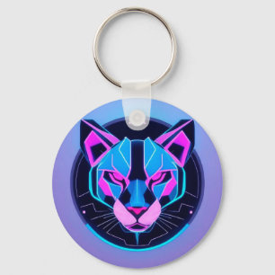 Futuristische neon panter Gezicht in geometrische  Sleutelhanger