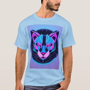 Futuristische neon panter Gezicht in geometrische T-shirt