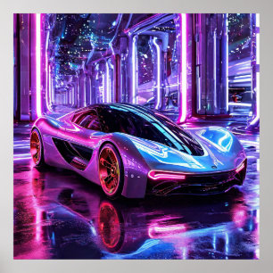 Futuristische Neon Sportauto Snelheid Stad Nacht M Poster