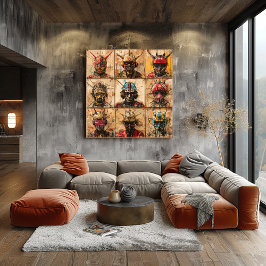 Futuristische oorlogs-maskers in graffiti abstract poster