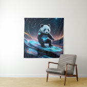 Futuristische Panda Surfen Stardust Golven Wandkleed (In situ)