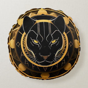 Futuristische Panther Embleem met Metallic Details Rond Kussen