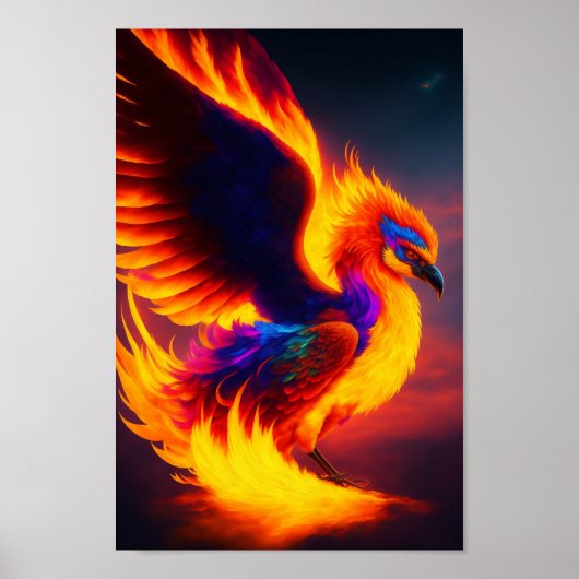 Futuristische Phoenix Rising Digital Art Poster (Voorkant)