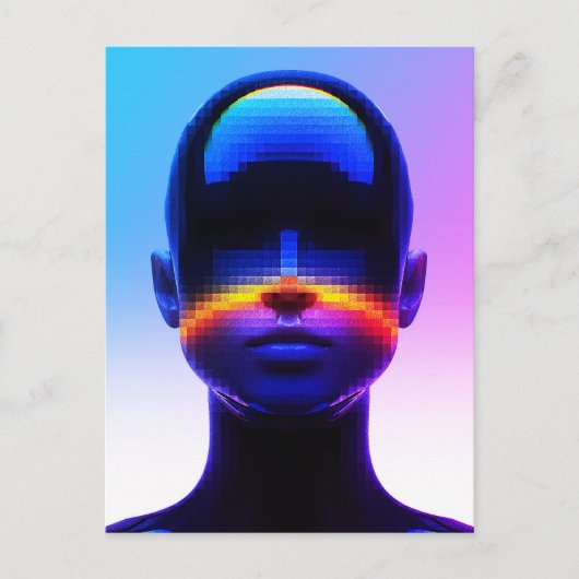 Futuristische Pixel Art Portrait – Digitaal Abstra Briefkaart (Voorkant)