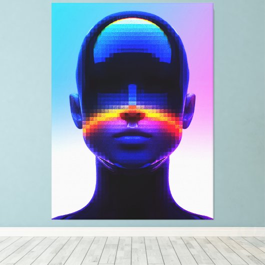 Futuristische Pixel Art Portrait – Digitaal Abstra Canvas Afdruk (Insitu (Houten vloer))