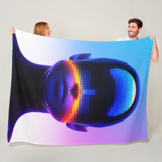 Futuristische Pixel Art Portrait – Digitaal Abstra Fleece Deken (In situ)