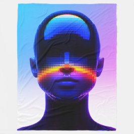 Futuristische Pixel Art Portrait – Digitaal Abstra Fleece Deken