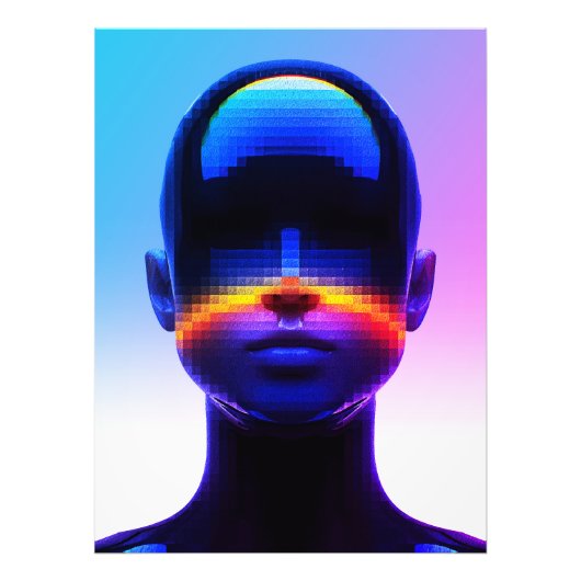 Futuristische Pixel Art Portrait – Digitaal Abstra Foto Afdruk (Voorkant)