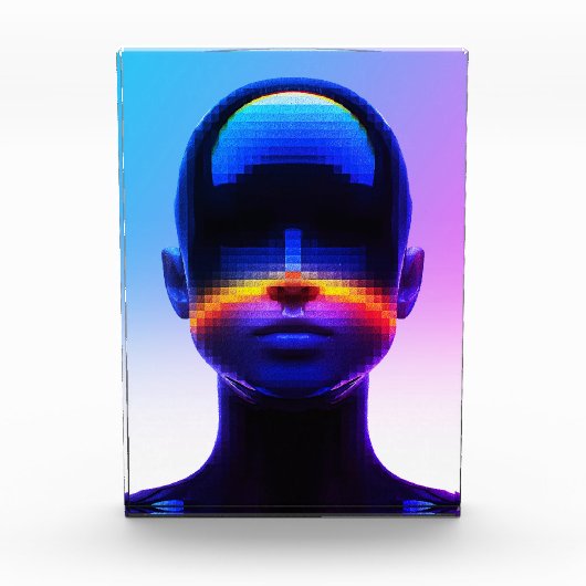Futuristische Pixel Art Portrait – Digitaal Abstra Fotoblokken (Voorkant)