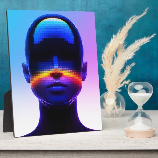 Futuristische Pixel Art Portrait – Digitaal Abstra Fotoplaat (Zijkant)