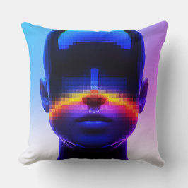 Futuristische Pixel Art Portrait – Digitaal Abstra Kussen